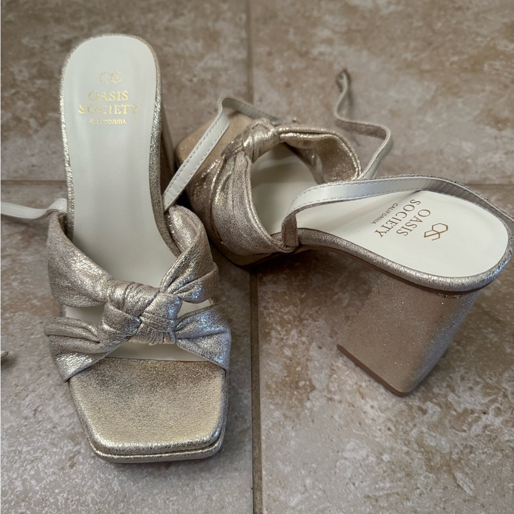 Society Women's Metallic Silver Block Heels